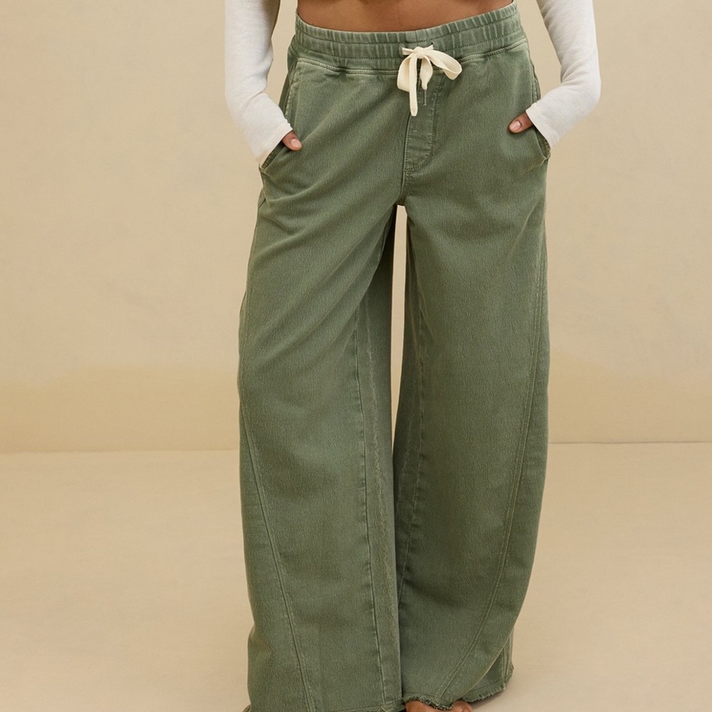 Aerie Olive Green Wide-Leg Pants